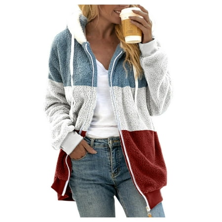 

Women s Stitching Pocket Hooded Pullover Sweatershirt Warm Artificial Wool Pockets Coat Outwear Cardigan Jacket Women Zip up Jackets for Women Scrub Jacket Long Sleeve Cotton Jacket