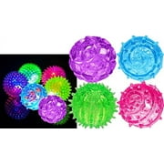 Light Up Spike Rubber Ball (Pack of 4) and 1 Collectable Bouncy Ball. Flashing Lights Soft Colorful Cool Ball by JA-RU | Therapy Balls 2.5 Inch | Item #695-4p