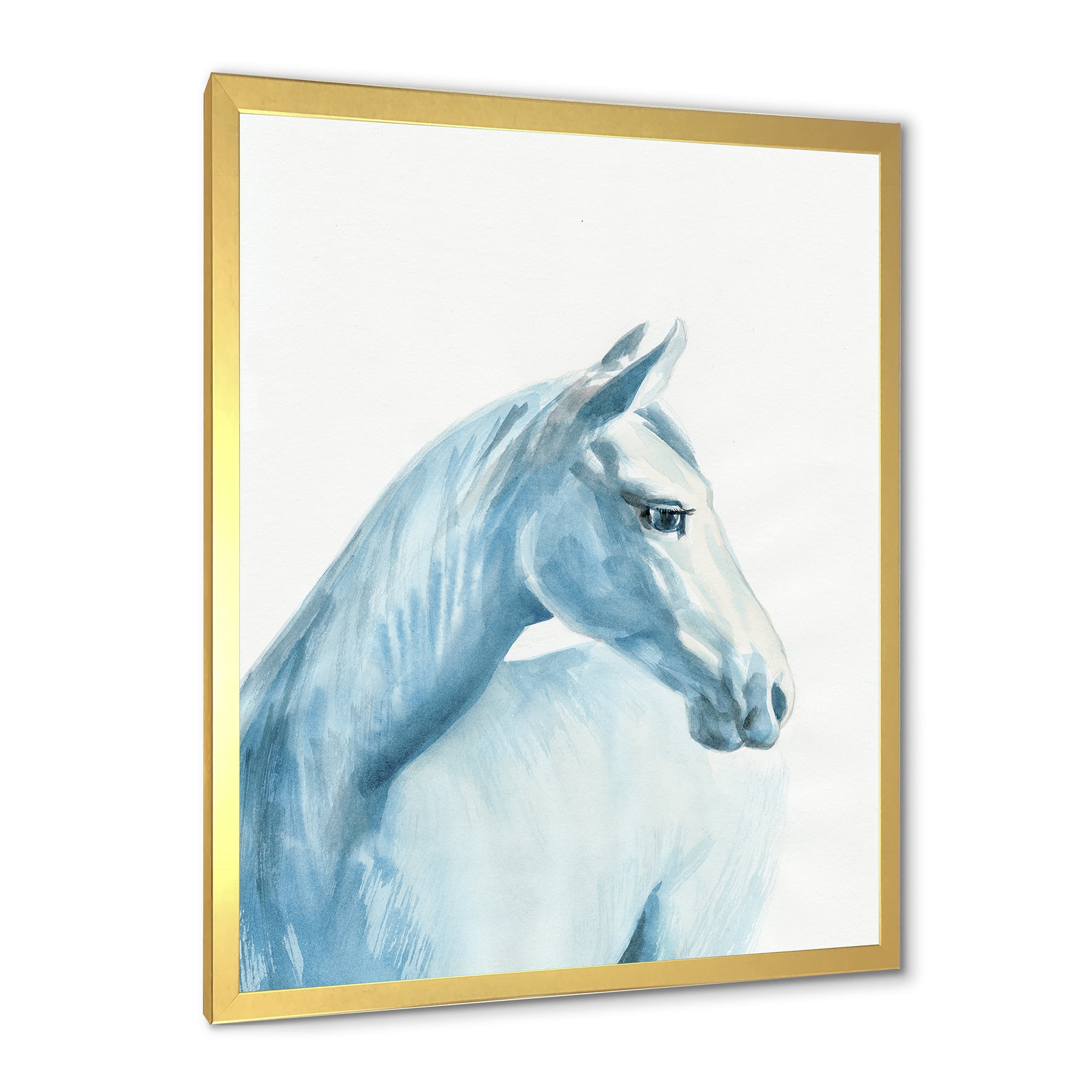 Designart 'Close Up Portrait Of A Light Blue Horse' Farmhouse Framed Art Print