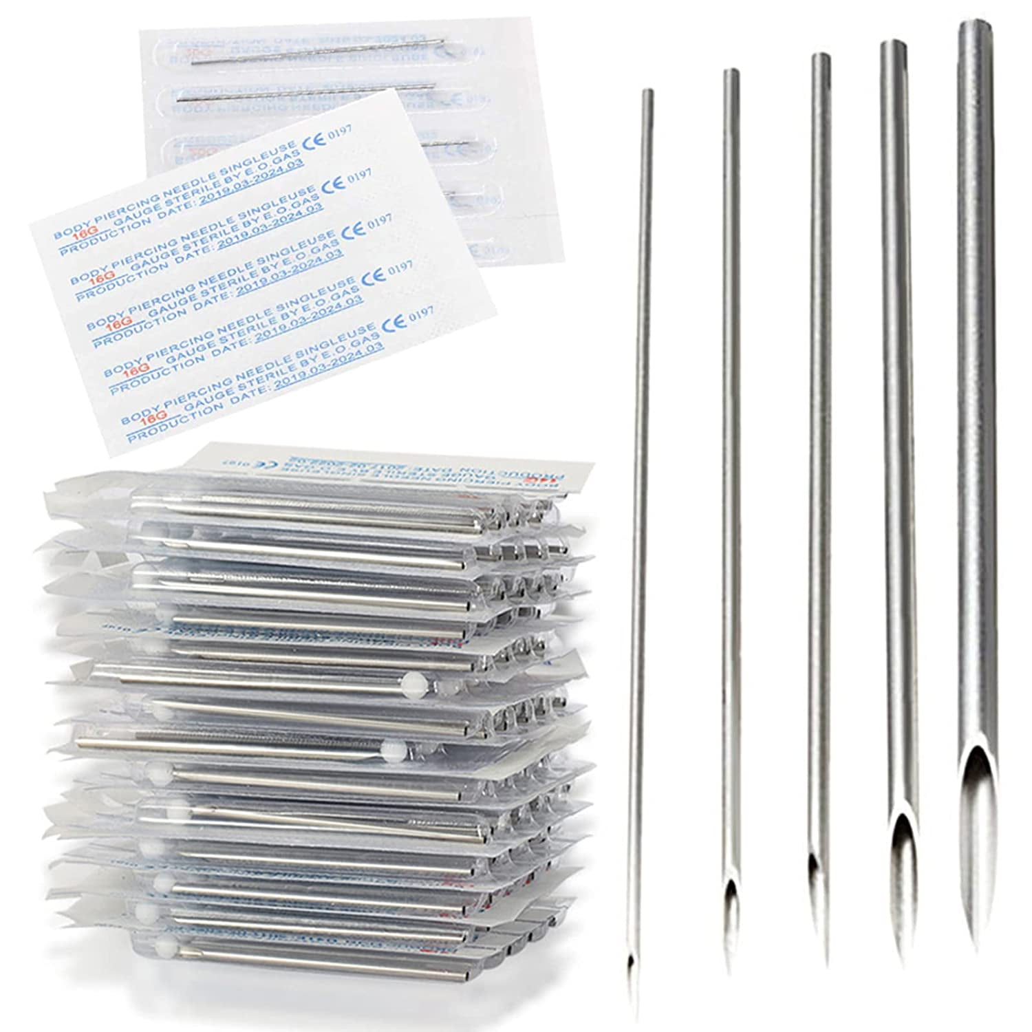 Set of 100 needles for piercings in your choice of gauge