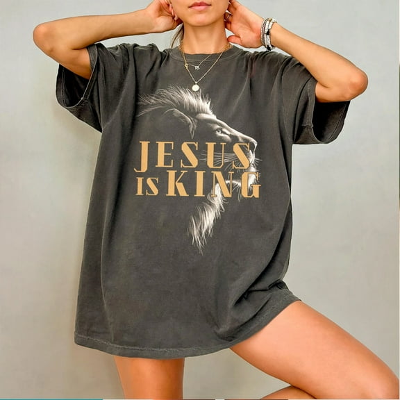 Jesus is King Lion T-Shirt – Bold Christian Faith Tee with Majestic Lion & Cross, Inspirational Religious Shirt for Men & Women