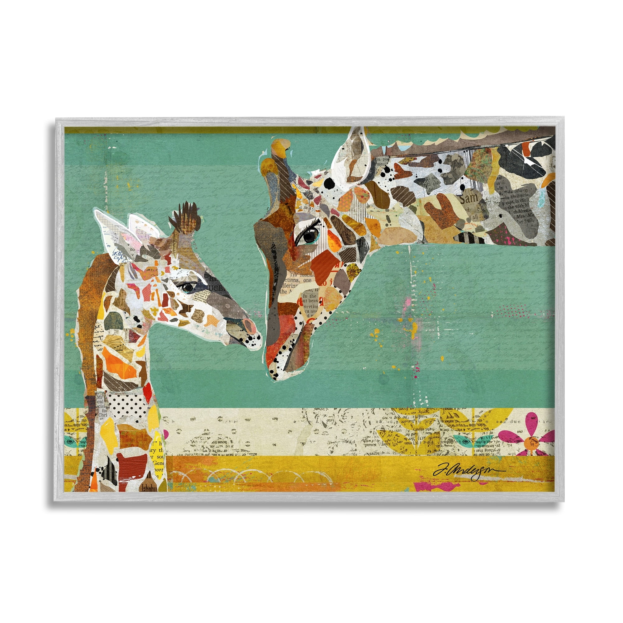 Stupell Industries Endearing Giraffe Family Layered Wildlife Animal Collage Graphic Art Gray Framed Art Print Wall Art, Design by Traci Anderson
