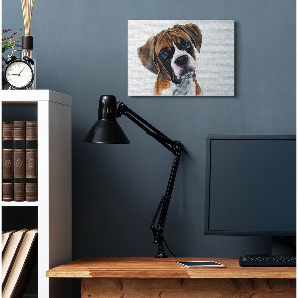 Stupell Industries Blue Eye Boxer Dog Pet Animal Watercolor Painting Canvas Wall Art by George Dyachenko
