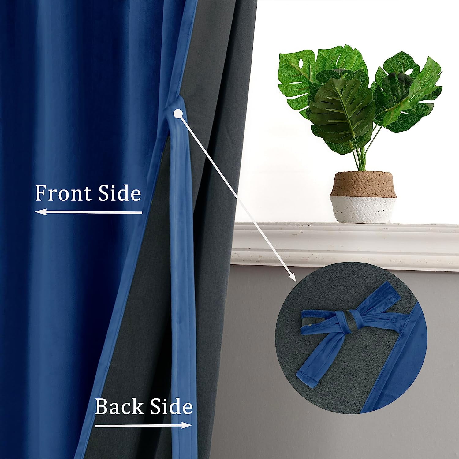 Hiasan Luxury Blue Velvet Curtain with Tiebacks-Blackout Curtains for Bedroom/Living Room, Rod Pocket, 52" x 96", Set of 2