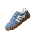 thumbnail image 2 of Suede Retro Sneakers, Color Block Stripe Sneakers, Women's Fashion Sneakers Trendy Comfortable Cute Lace-Up Shoes Tennis Work Ladies Shoes Casual Classic Retro Non Slip Lightweight Sneakers, Blue 5.5, 2 of 8