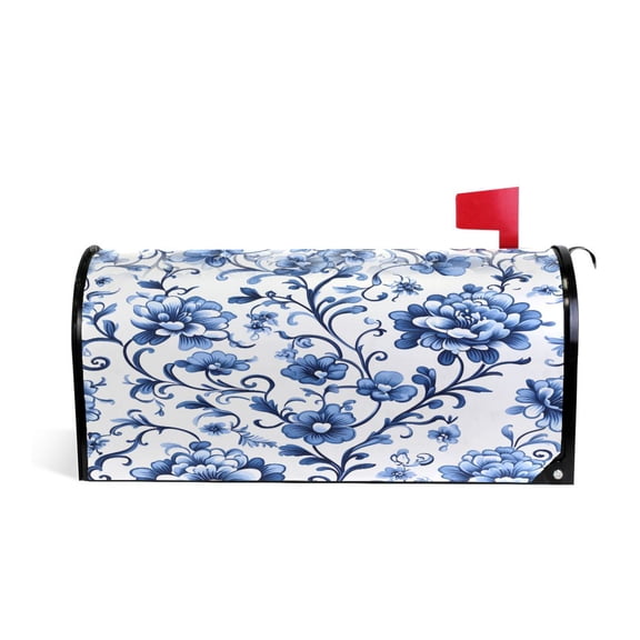 Mailbox Covers Magnetic Large Size Post Box Cover Wrap Outside Waterproof Home Yard Garden Decor Floral with Blue Flowers 25.5x21