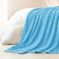 thumbnail image 6 of Exclusivo Mezcla Fleece Throw Blanket for Couch, Super Soft 3D Striped Jacquard Blanket, Lightweight Fuzzy Cozy Blankets, Blue, 50"x60", 6 of 9