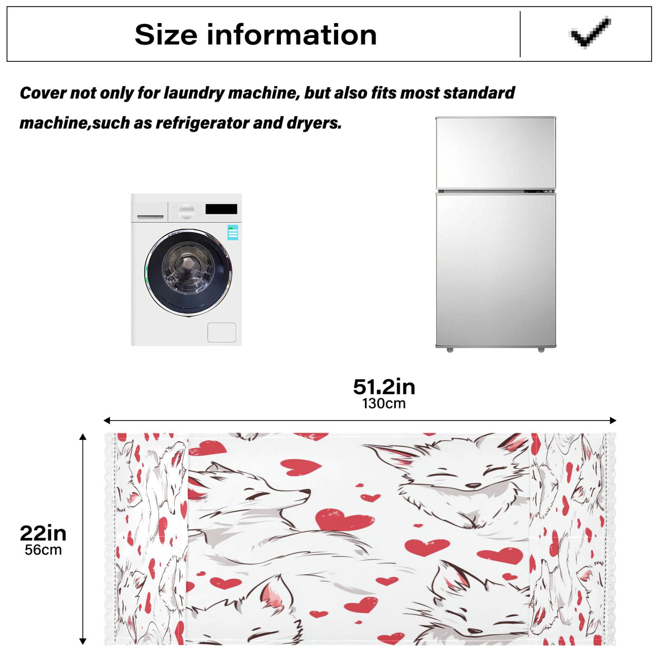 Lovely White FoxWasher and Dryer Covers Dust-Proof and Oil Resistant Fridge Cover with 4 Storage Pockets Washing Machine Top Cover for Laundry Kitchen Home 51.2 x 22 In