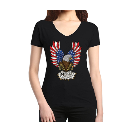 Eagle V-neck - 4th of July Eagle American Flag Women V-Neck T-Shirt