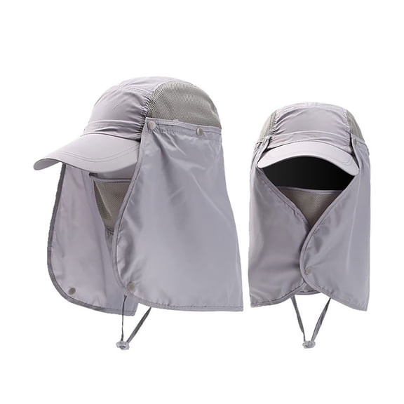 Wide Brim Sun Hat for Men and Women - Outdoor Summer Hat with Neck Flap and Face Cover for Fishing, Hiking, Beach, and Gardening - Summer Sun Shade Accessories, Light Gray-D, 14.96"