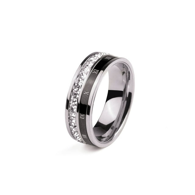 Anillo de Titanio Minnieouse con Números Romanos Joyería Carburo Boda Acero Color Acero