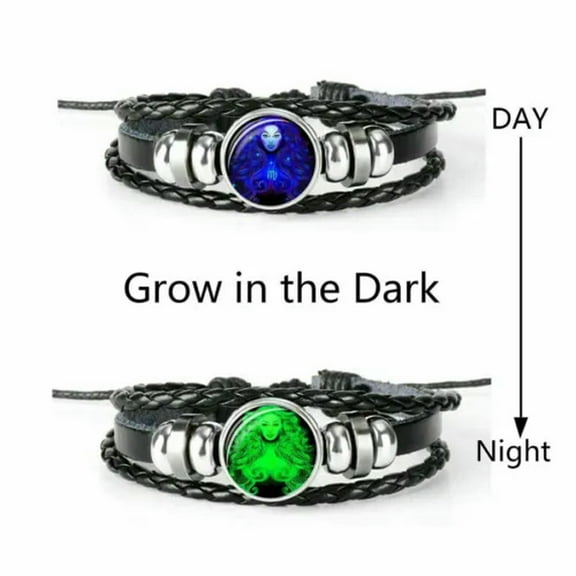 EOEMY Glow In The Dark Leather Braided Bracelet 12 Constellation Zodiac Sign Women Hot-Virgo