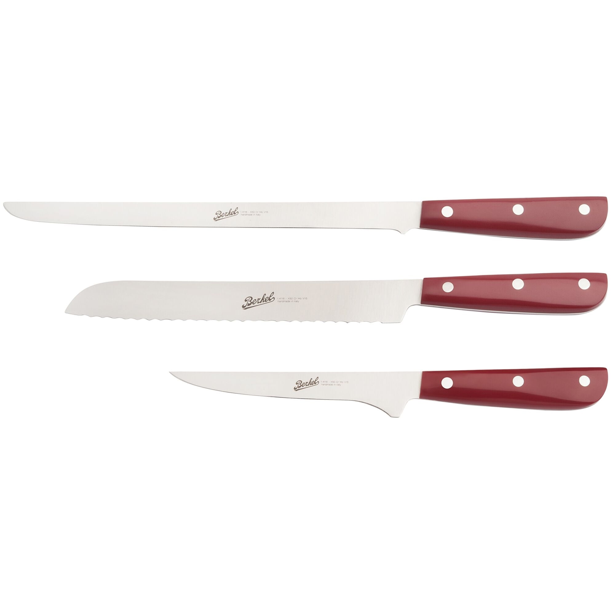 Berkel Synthesis Red Stainless Steel 3 Piece Prosciutto Knife Set
