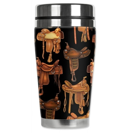 

Mugzie brand 20-Ounce MAX Stainless Steel Travel Mug with Insulated Wetsuit Cover - Saddles