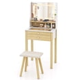 thumbnail image 2 of Costway Petit Bureau de Maquillage avec Miroir Éclairé LED Réglable et Prises de Courant Blanc, 2 of 10