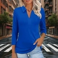 thumbnail image 2 of JGGSPWM 3/4 Length Sleeve Womens Tops Dressy Casual Solid Color V Neck Shirts Business Work Blouses Notch Collar T-Shirt Trendy Tunic Top Blue S, 2 of 7