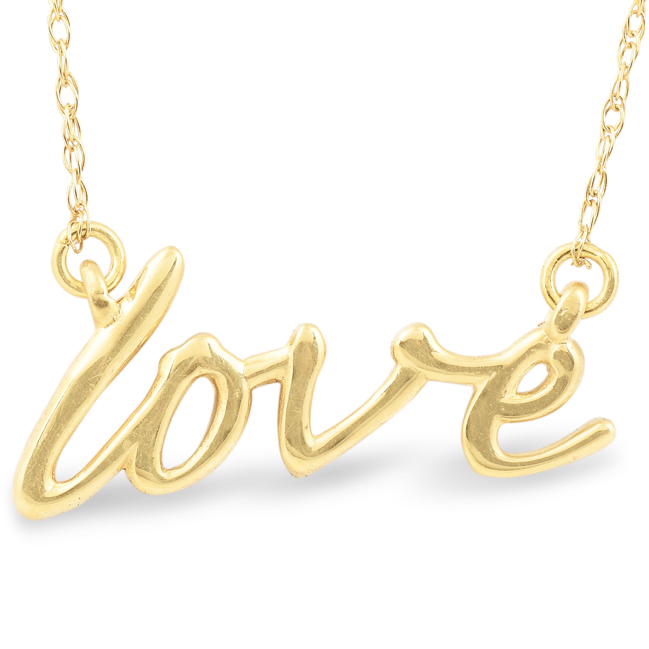 14k Yellow Gold Two-Tone Diamond Cut Love in Script Pendant Necklace