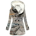 thumbnail image 2 of LOVZFMLL Jackets for Women Velvet Double Breasted Hooded Solid Color European And Mid Length Women's Solid Color Temperament Commuting Jacket, 2 of 3
