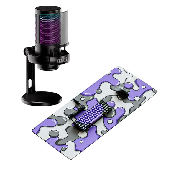 Kraken XXL Drip Purple & White Mouse Pad Gaming Mousepad + Kraken Echo RGB Gaming Microphone