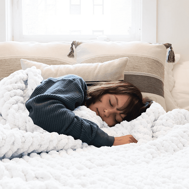 Comtest Couverture Jetée en Tricot Épais en Chenille, Blanc, 40"x40 Pouces (Sofa Simple)