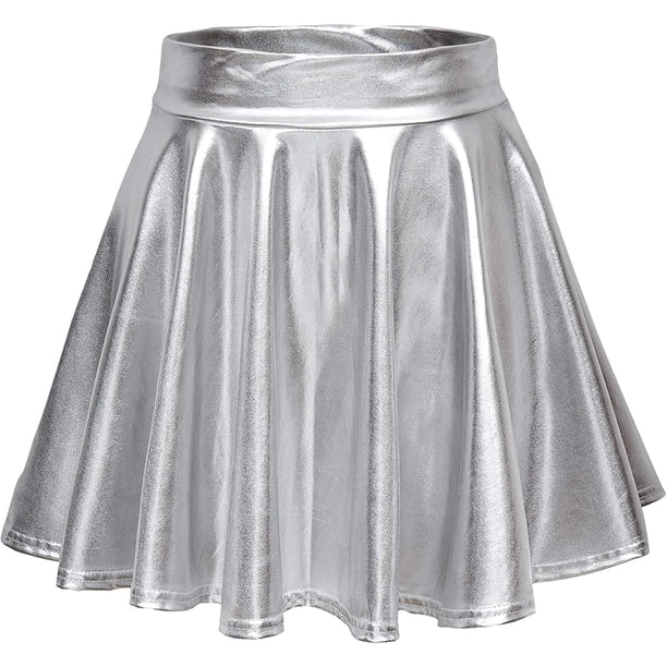 Minifalda skater plisada acampanada brillante para mujer Fokelyi WRMH-1522-3