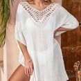 thumbnail image 5 of NIEWTR Women's Bathing Suit Cover Up Striped Print Drawstring Waist Loose Swim Cover Up(White,One Size), 5 of 7