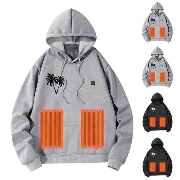KeShDi Heated Coat Men's Stitching Drawstring Hooded Slim Fashion Coat Outwear Black M