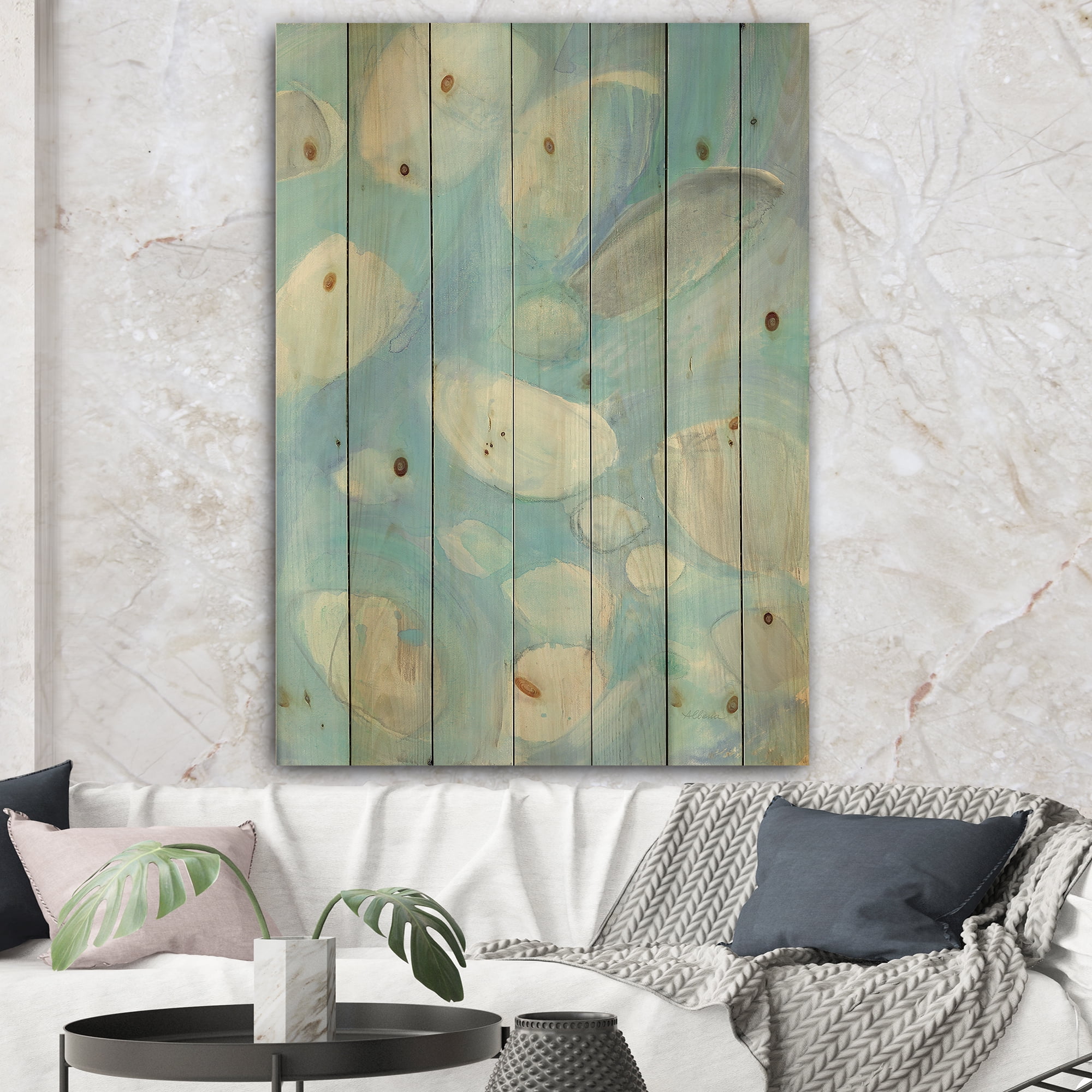 Designart 'Running Water III' Traditional Print on Natural Pine Wood