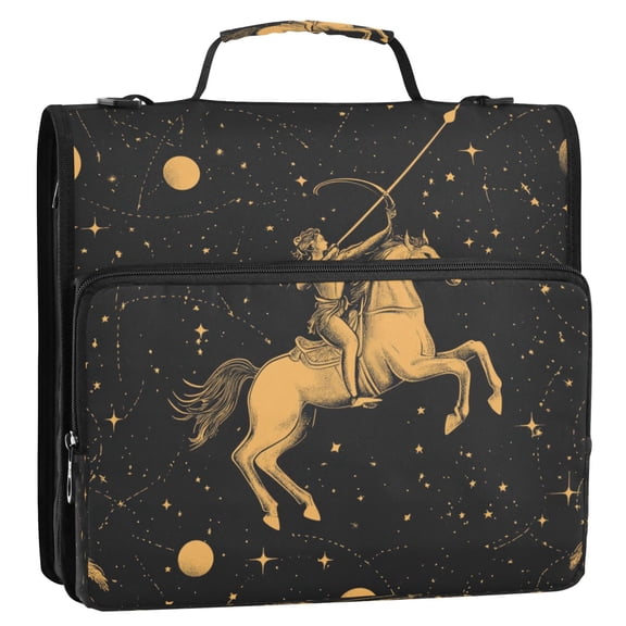 WOBOGO Sagittarius Pattern Ring Binder Bag 1.5in Folder Organizer with Shoulder Strap for 13Inch Laptop and 500 Sheets of Paper