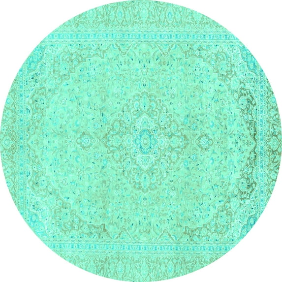 Ahgly Company Indoor Round Abstract Turquoise Blue Modern Area Rugs, 7' Round