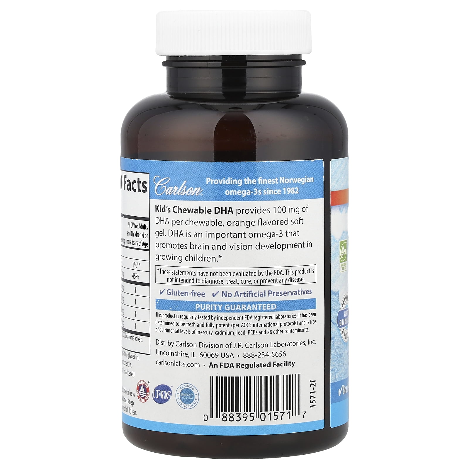 Carlson Labs - Carlson Kid's Chewable DHA Bursting Orange Flavor - 120 Softgels