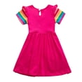 thumbnail image 4 of HWJAD Little Girls Summer Cotton Rainbow Unicorn Casual Dress Kids Short Sleeve Cartoon Dresses, 4 of 9