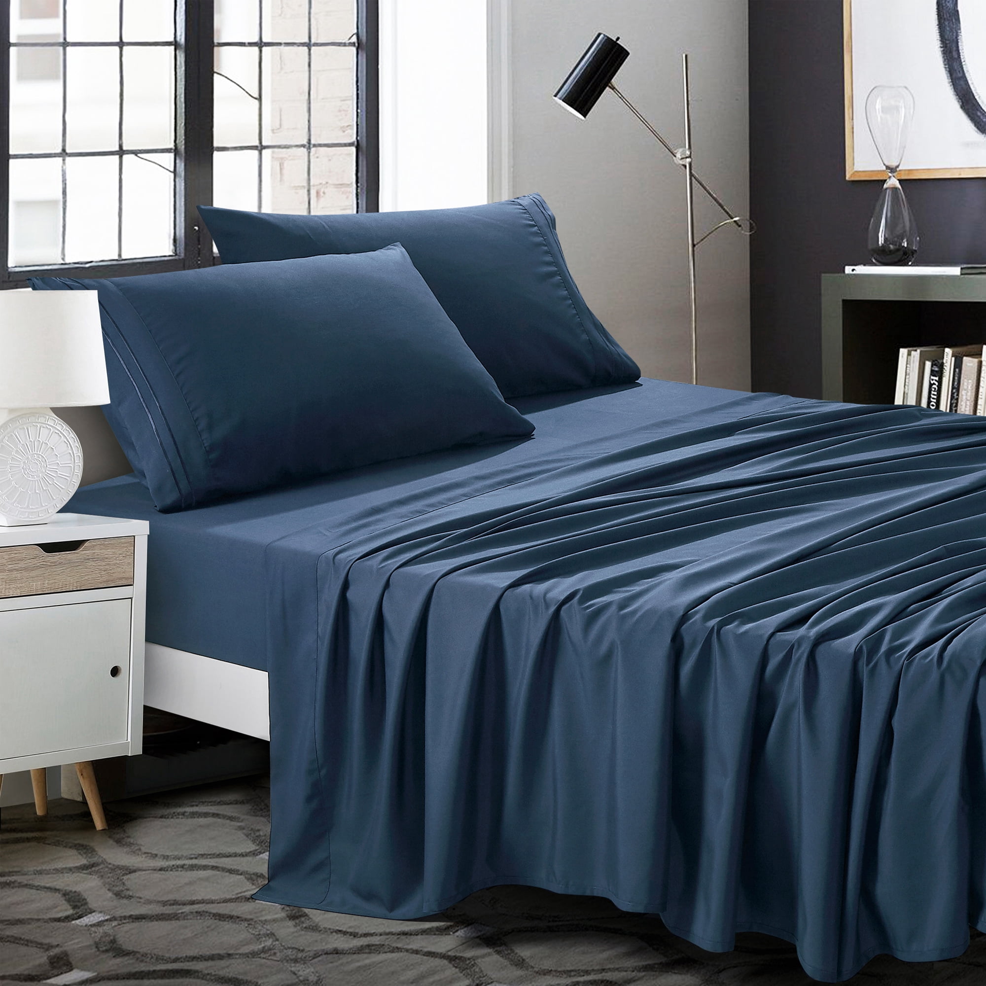 4-Piece Set Bed Sheets, Bedding with Fitted Sheet, Flat Sheet & Pillowcases