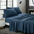 thumbnail image 3 of ESCA Navy Bed Sheets Set - OEKO-TEX Certified, 4-Piece Set (Flat Sheet, Fitted Sheet, Pillowcases) Queen Size, 3 of 6