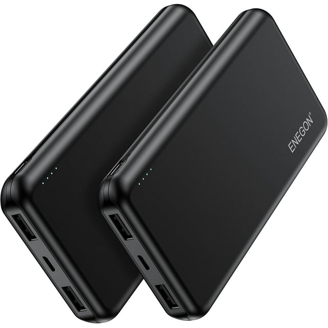 ENEGON Power Bank (Paquete de 2), 10000mAh Bateria Portatil Externa Carga Rapida, USB C Cargador Portatil 3 Puertos Powerbank para iPhone 15 14 13 12, Samsung S23 S22, Xiaomi Huawei iPad Airpods
