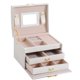 thumbnail image 1 of Caja organizadora de joyas de 3 capas con cuero de PU, joyero de viaje con espejo para pendientes, anillos, pulseras, collares, regalo para niñas, 16,5 x 13 x 12 cm, 1 of 5