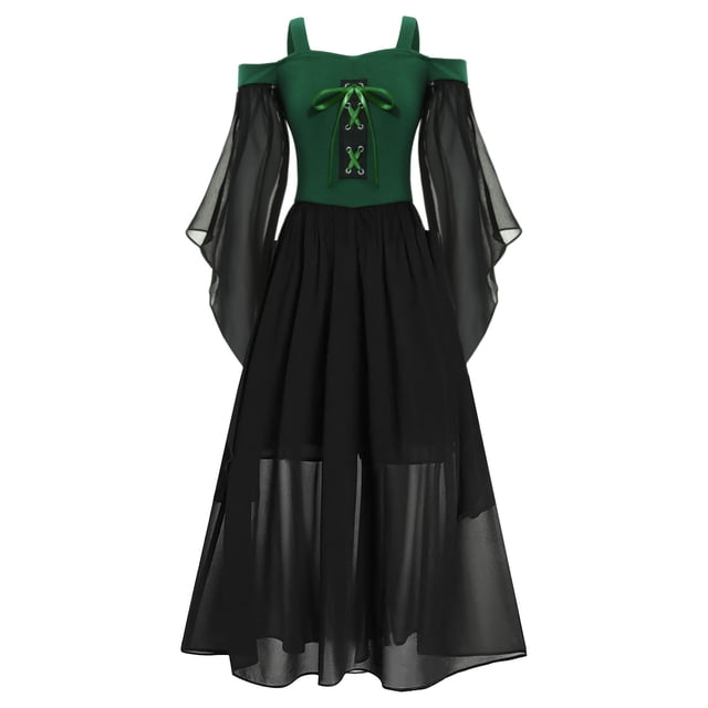 YUUMIN Robe Médiévale Vintage Gothique pour Enfants, Robe de Princesse Renaissance pour Filles, Robe de Fête de Festival, Maxi Vert 12