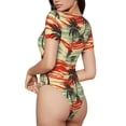thumbnail image 3 of The Xecao Colorful Hawaii Palms Women's Crew Neck Body Suit, a short-sleeved bodysuit and basic swimsuit, both comfort and style for dating and daily life, 3 of 9