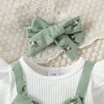 thumbnail image 6 of FAOWME Big Kids Girls Outfits Ribbed Long Sleeve Round Neck Jumpsuit And Floral Print Pants With Bow Comfortable Fashion Sets For Casual Daily Wear Green 3-6 Months, 6 of 7