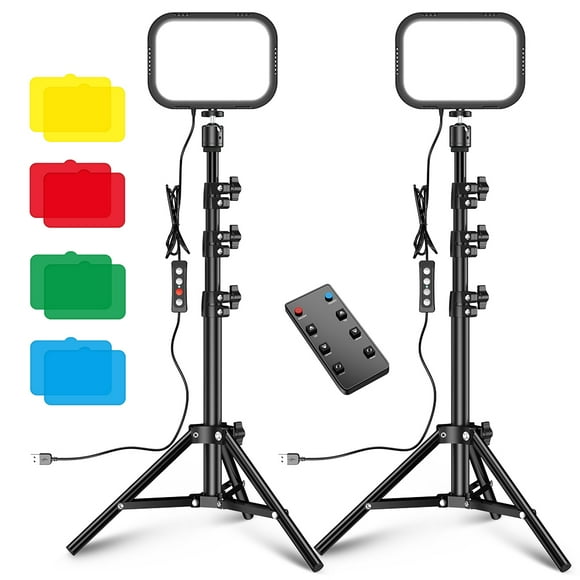 APEXEL APL-FL19 USB LED Video Light Photography Fill Light Video Conference Kit 3300K-5600K 10-Level Brightness with Metal Light Stand Flexible Ballhead Remote Control Color Filters, 2-Pack