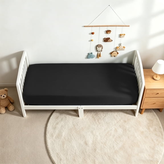 Kelnaro Black Fitted Crib Sheet 1 Pack 28x52 Inch, Soft Microfiber Toddler Fitted Sheet, Machine Washable for Girls & Boys
