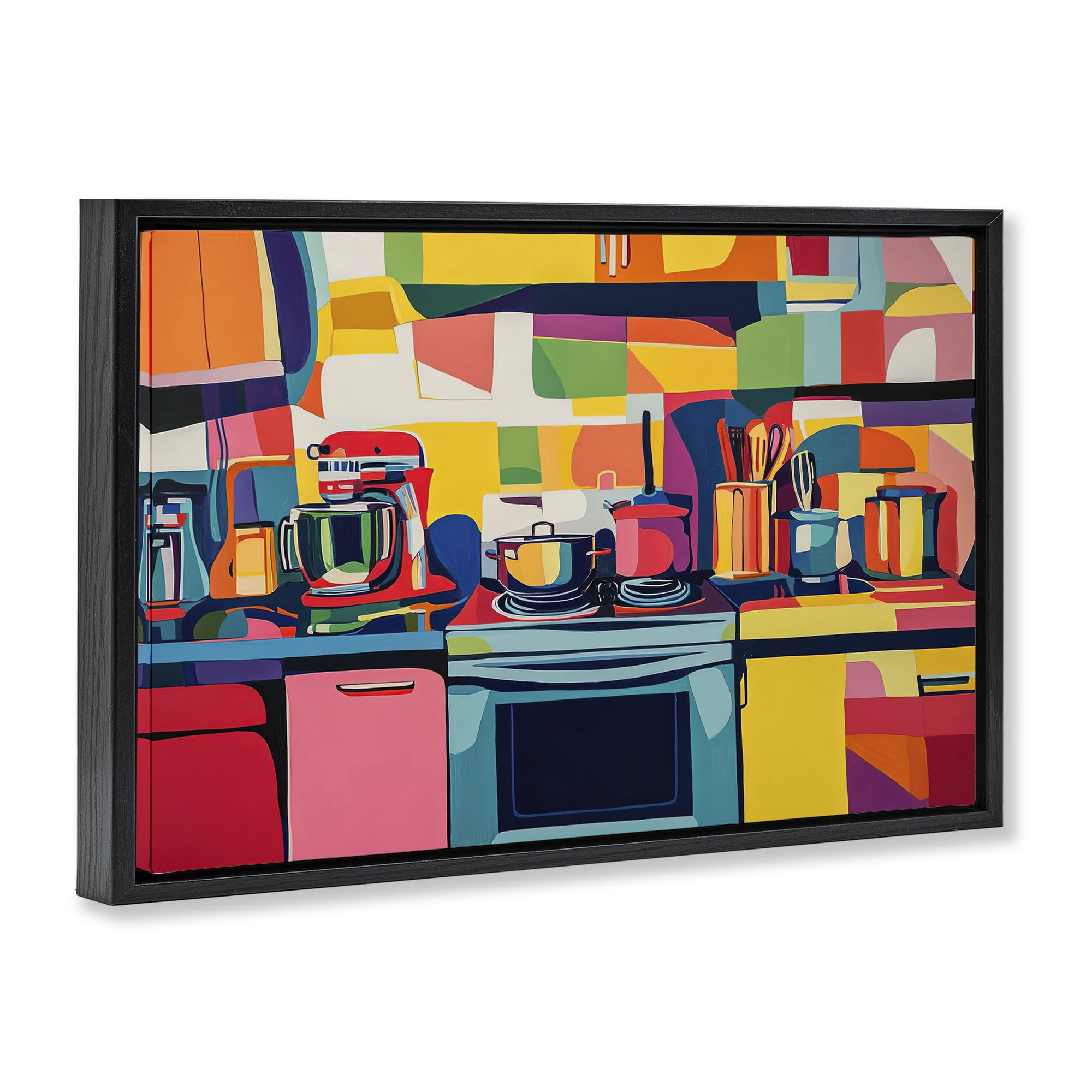 Stupell Industries Whimsical Hued Kitchen Furniture Painting Black Floater Framed Canvas Art Print Wall Art, 31 x 21