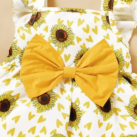 

Aayomet Dresses For Girls Sleeve Toddler Princess Girls Print Dress+Headbands Baby Floral Sunflower Fly Girls Dress&Skirt Yellow 18-24 Months