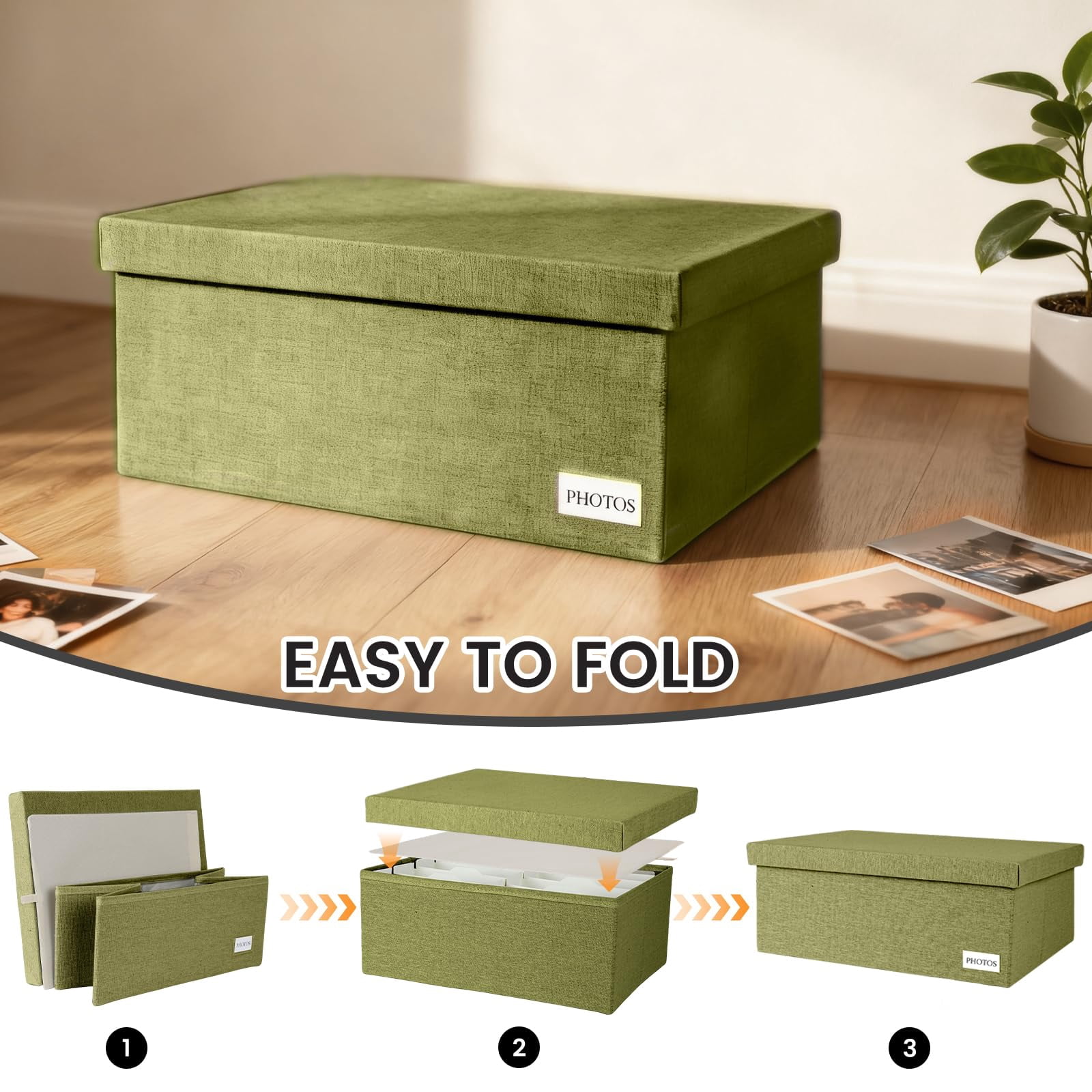 Sage 5*7 Inch Linen Photo Storage Chest With Dividers