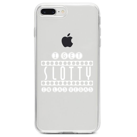 DistinctInk Clear Shockproof Hybrid Case for iPhone 7 PLUS / 8 PLUS (5.5" Screen) TPU Bumper Acrylic Back Tempered Glass Screen Protector - I Get SLOTTY in Las Vegas