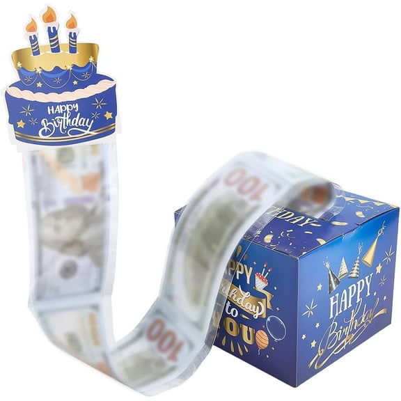 Happy Birthday Day Money box for Cash Gift Pull Paper Cash Gift box for Birthday Party Decorations Medium Blue 130x130x110mm