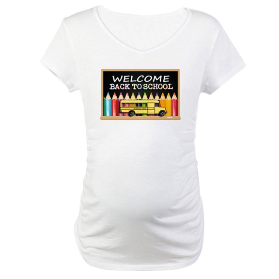 CafePress - WELCOME BACK TO SCHOOL BUS Maternity T Shirt - Cotton Maternity T-shirt, Cute & Funny Pregnancy Tee