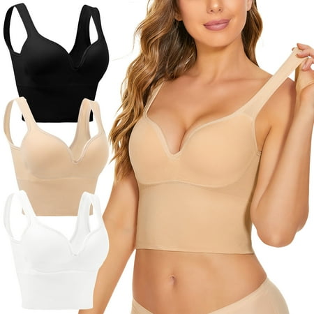 Blphud Woemn Bras Plus Size Sports Bra 3 Pieces Womens Sports Bra Bras for Women Soft Lingerie for Women No Wire Comfort Bra Plus Size Workout Activity Bras with Pads Shaping Bra Multicolor XL