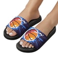 thumbnail image 5 of GZHJMY Stylish Slides for Women Men, Basketball on Fire, with A Dynamic Dark Soft Flexible Slip-on Sandals Slippers, 5 of 7