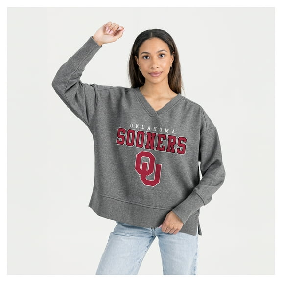 Women's Gameday Couture Gray Oklahoma Sooners French Terry V-Neck Pullover Sweatshirt